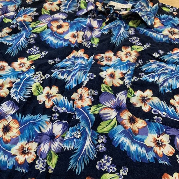 Geoffrey Beene Hawaiian Shirt Mens Large L Black & Blue Button Down Summer Shirt - Picture 7 of 8
